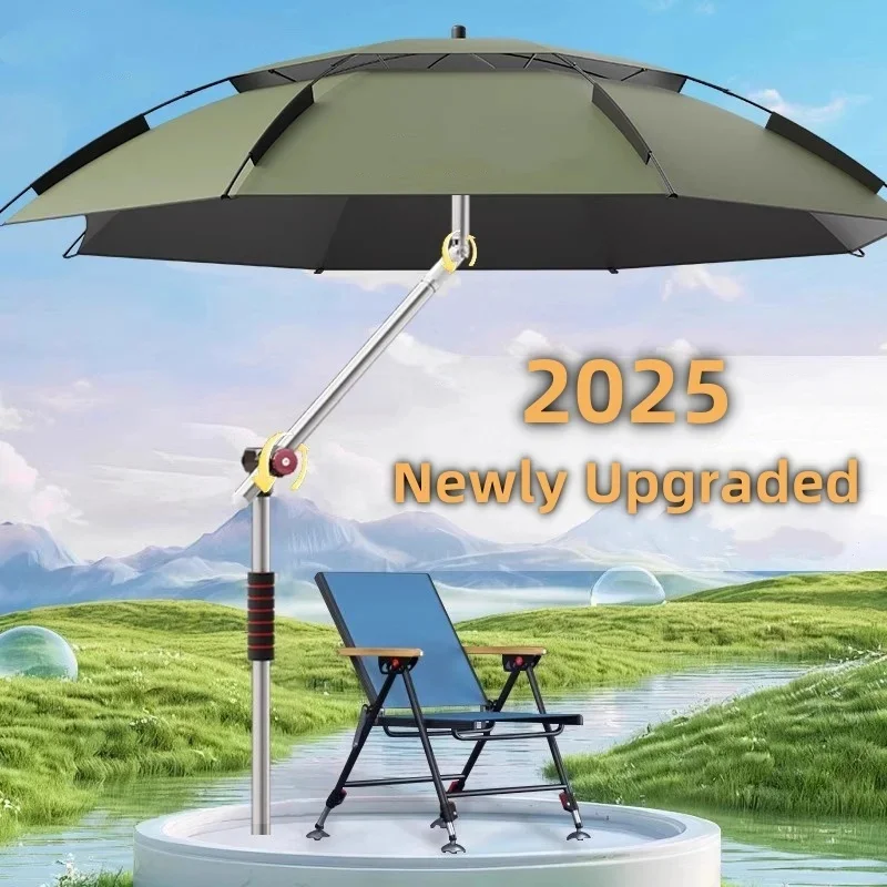 2025 New Fishing Parasol Upgraded Mechanical Adjustment Fishing Umbrella Outdoor Stainless Steel Pole Beach Large Umbrella