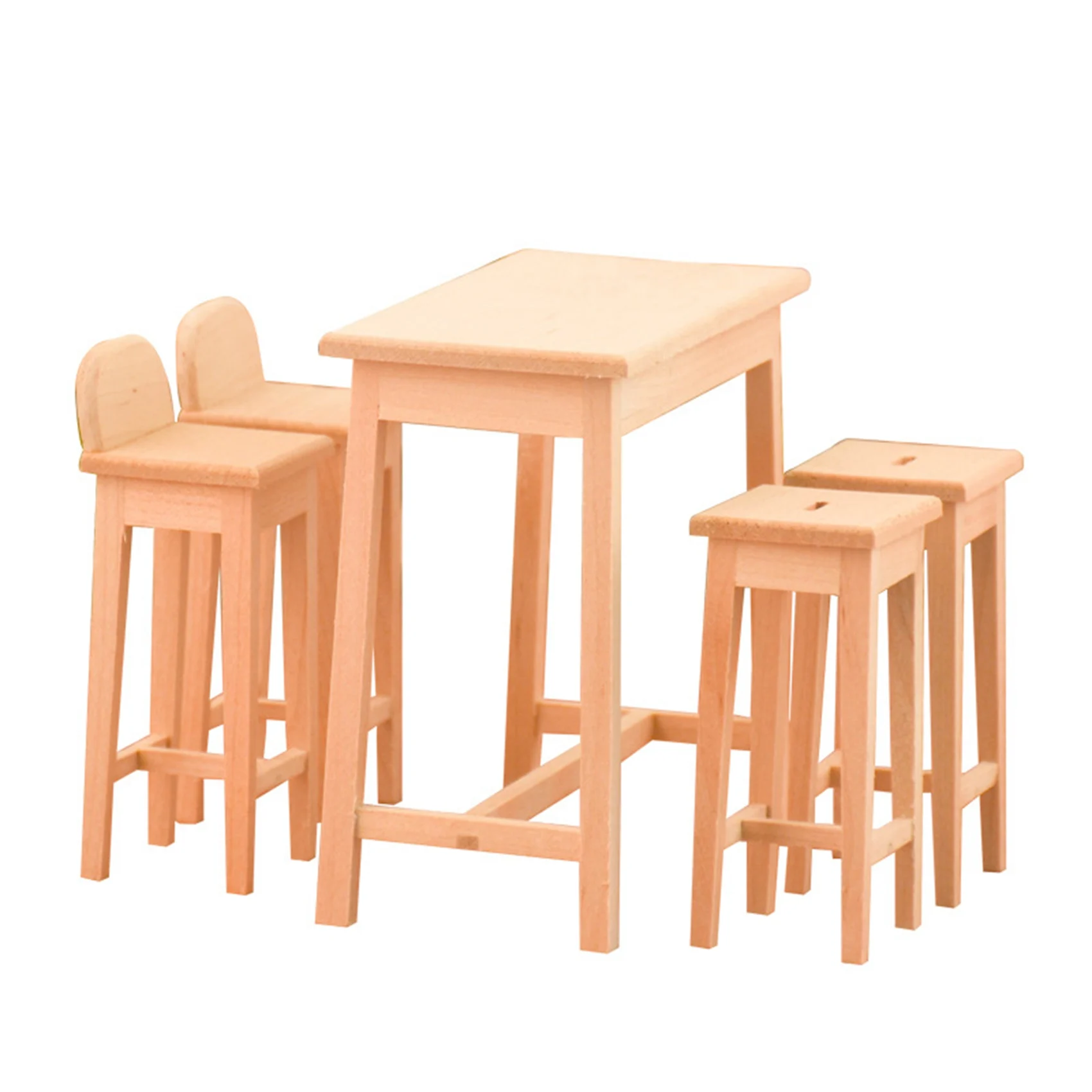 1/12 Scale Dolls House Miniature Furniture Wooden Bar Table and High Chairs Set for Decorate Accessories