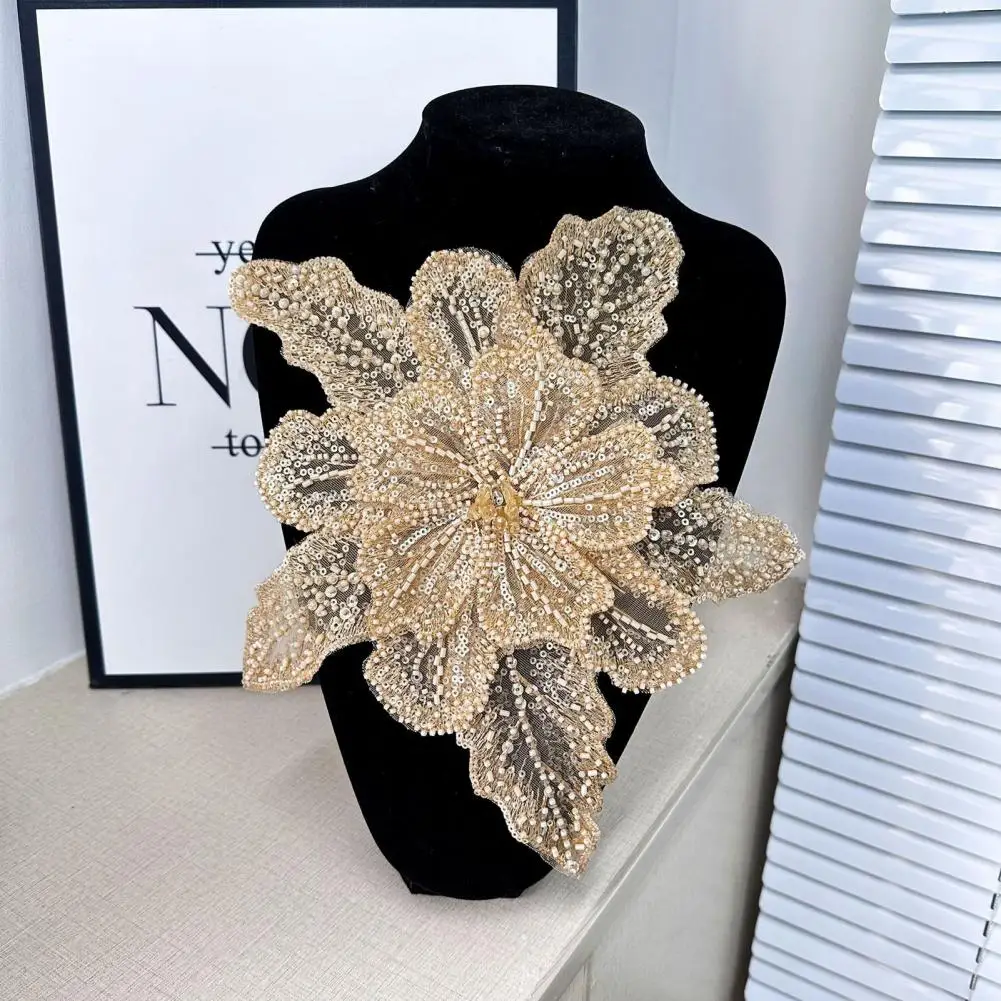 Floral Accessory Elegant 3d Flower Corsage for Sweater Dress Blouse Diy Stitching Patch Bead Sequin Decor Clothing for Wedding