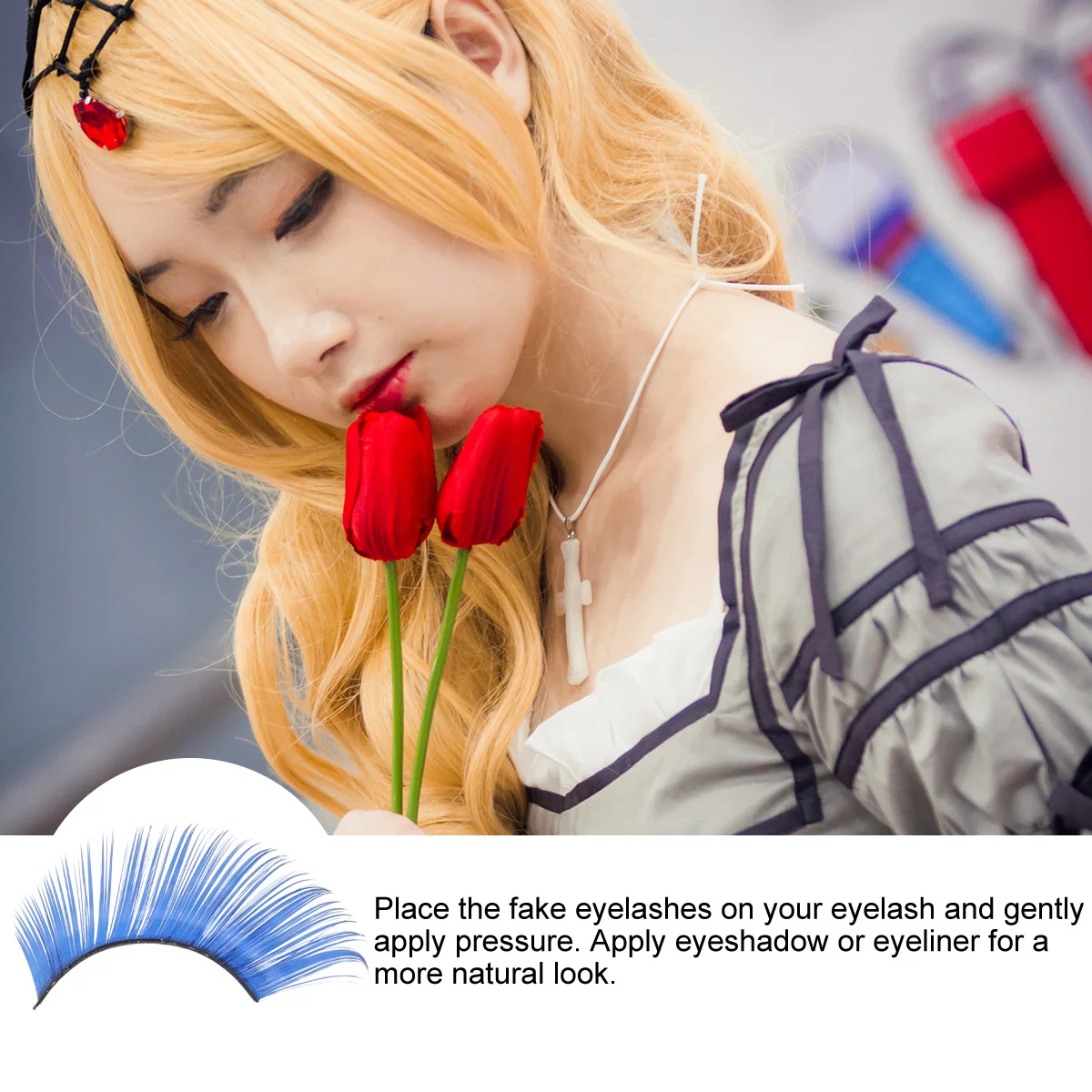 

Blue False Eyelashes Reusable Curved Design For Halloween Party Cosplay Night Out Women Makeup Stage Performance