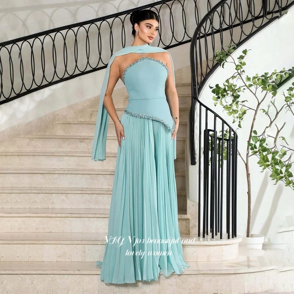 NFYN Strapless Prom Dress with Pleats Beading Evening Dress for Women A Line Formal Occasion Dress vestidos de fiesta Customized