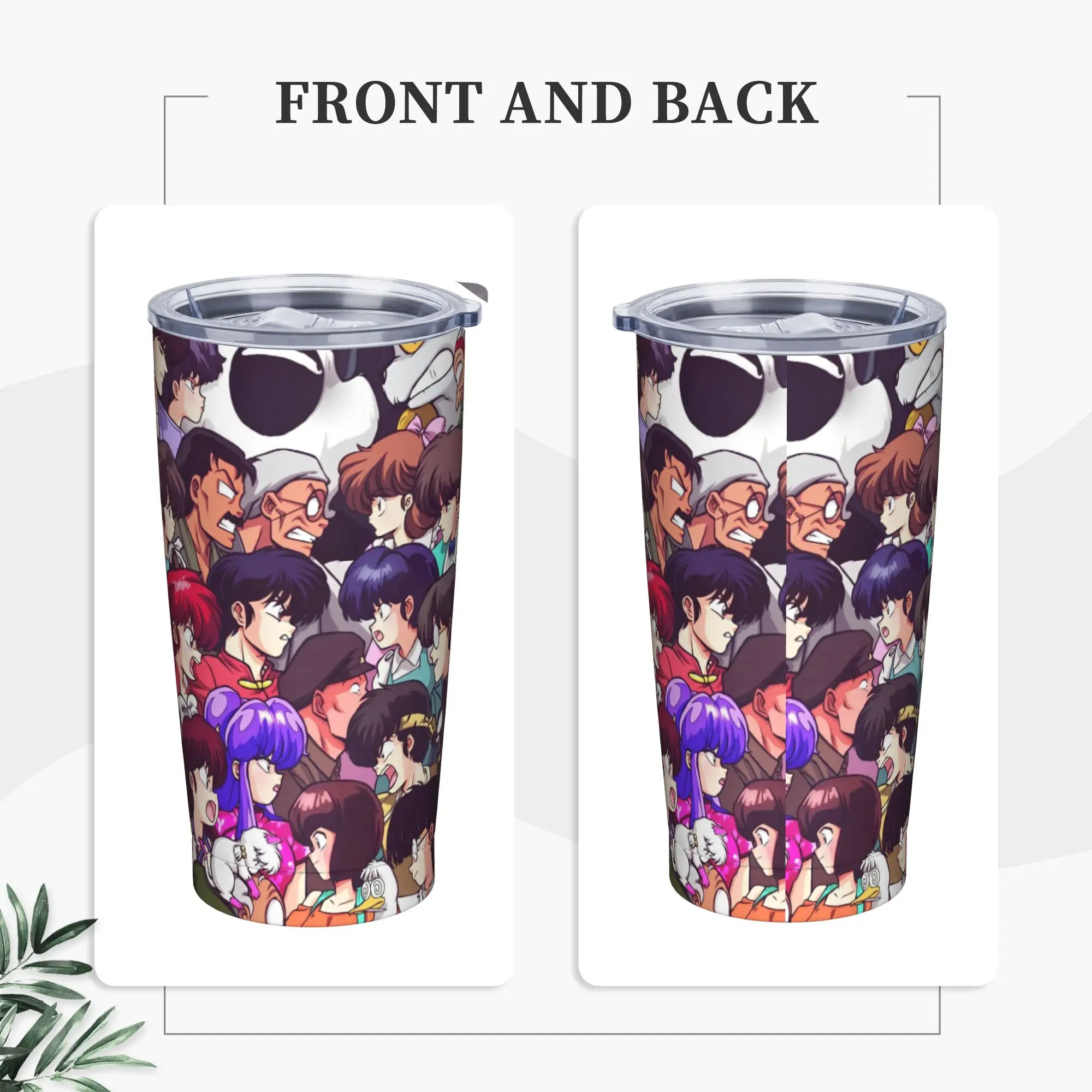 Manga Ranma 1⁄2 Insulated Tumbler with Straws Lid Adventure Martial Comedy Stainless Steel Thermal Mug Spill Proof Cup, 20oz
