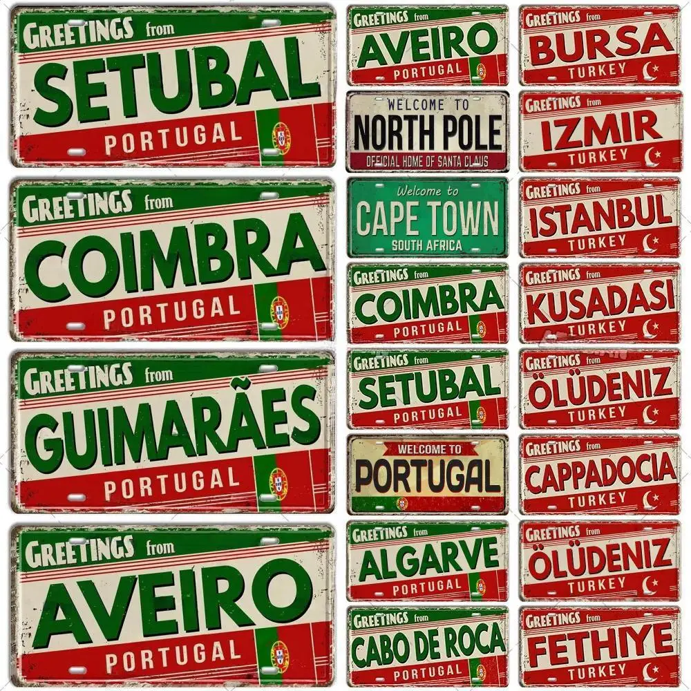 Turkey Portugal License Plate Metal Sign Portugal Landmark City State Decorative Plaque Garage Club Man Cave Bar Pub Wall Decor