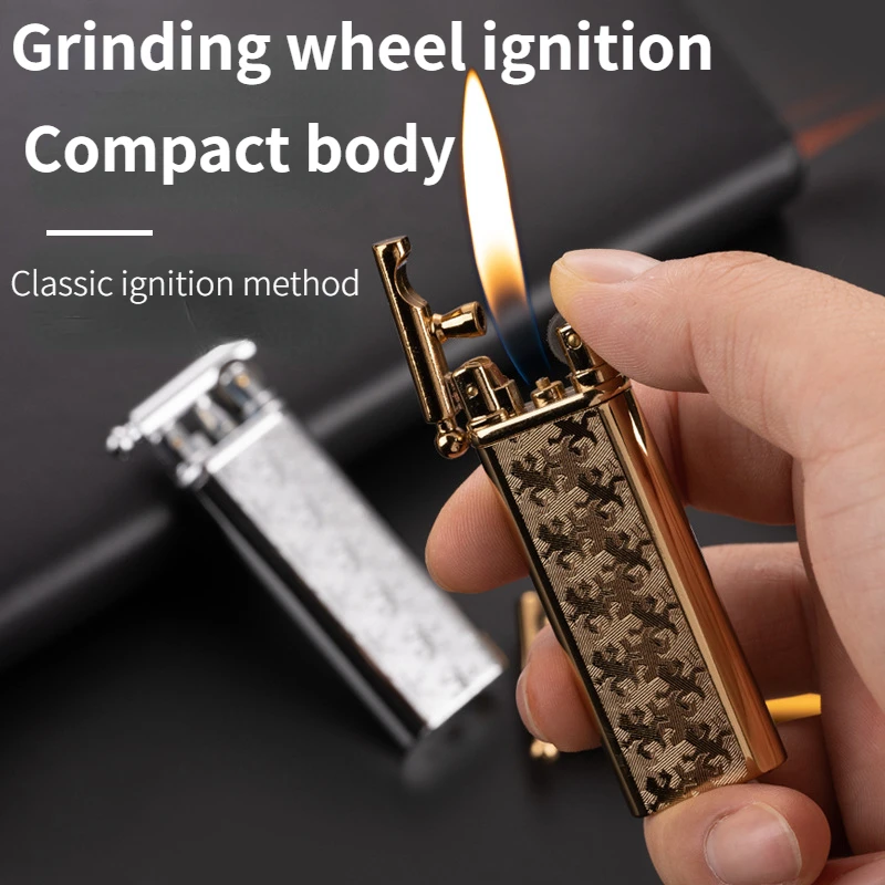 Men's Portable Vintage Retro Grinding Wheel Inflatable Lighter, Metal Creative Classic Personalized Mini Cigarette Lighter, Late