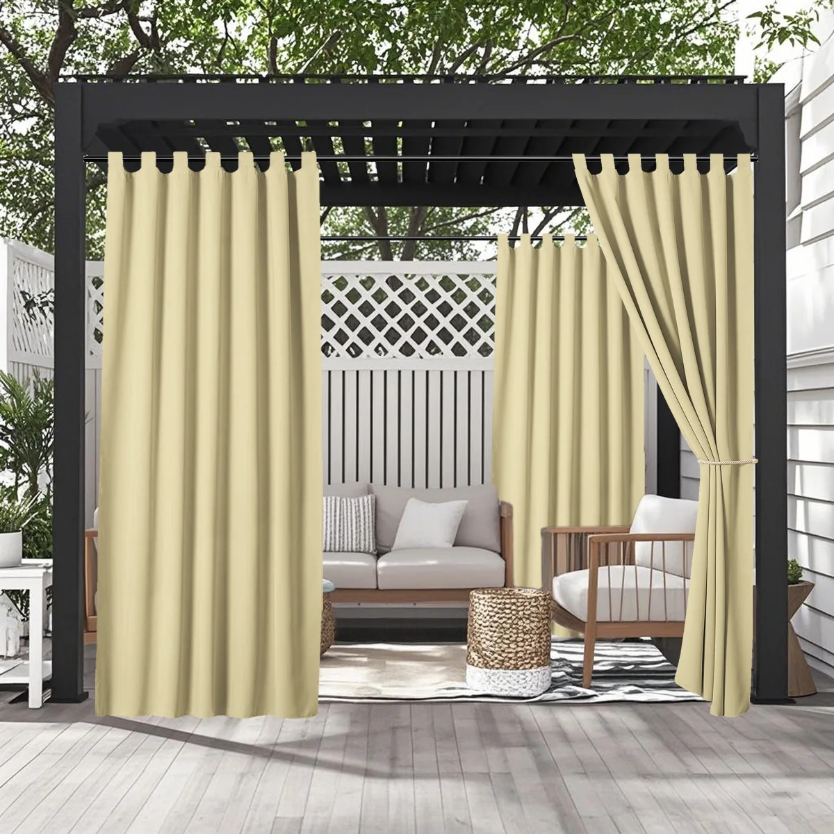 2/4 Panels Outdoor Curtains, Waterproof & UV-Resistant Tab Top Design for Porch, Pergola, Cabana, Gazebo Decor