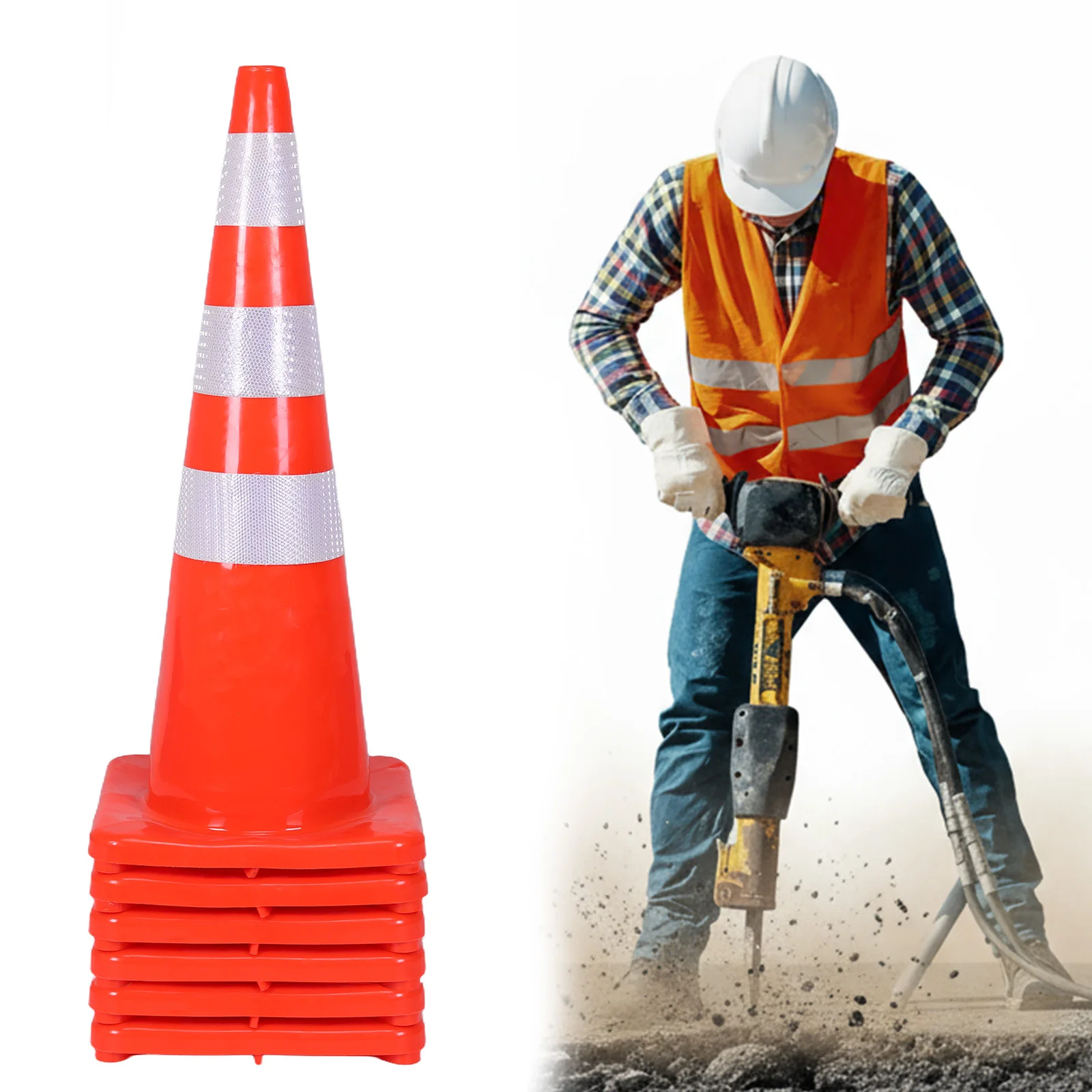 

Комплект из 6 дорожных конусов 35 дюймов с отражающими элементами, пластиковые конусы из ПВХ для регулирования движения, подъездных путей и парковок