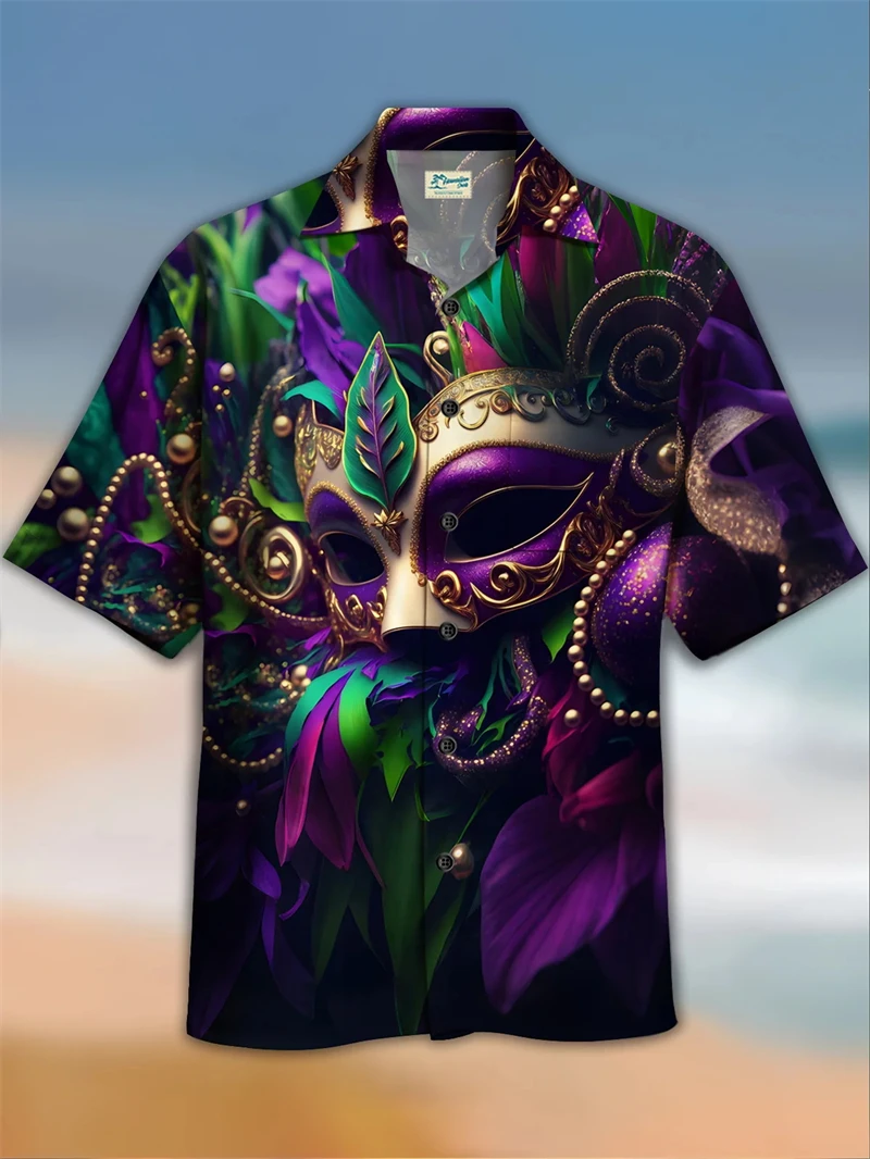 

Карнавальный фестиваль, рубашки на пуговицах с 3D принтом, футболки с короткими рукавами и рисунком Марди Гра, модные уличные повседневные футболки