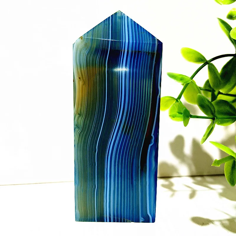 Natural Stone Blue SILK Lace Grain Agate CRYSTAL TOWER POINTS Wand Magic Reiki Meditation Chakra Healing Crystal Room Decoration