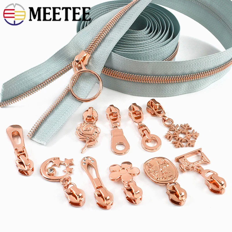 

10/20/30Pcs Meetee 5# RoseGold Nylon Zippers Slider Pocket Handbags Zipper Puller Jacket Dress Decor Zip Repair Kits Accessories