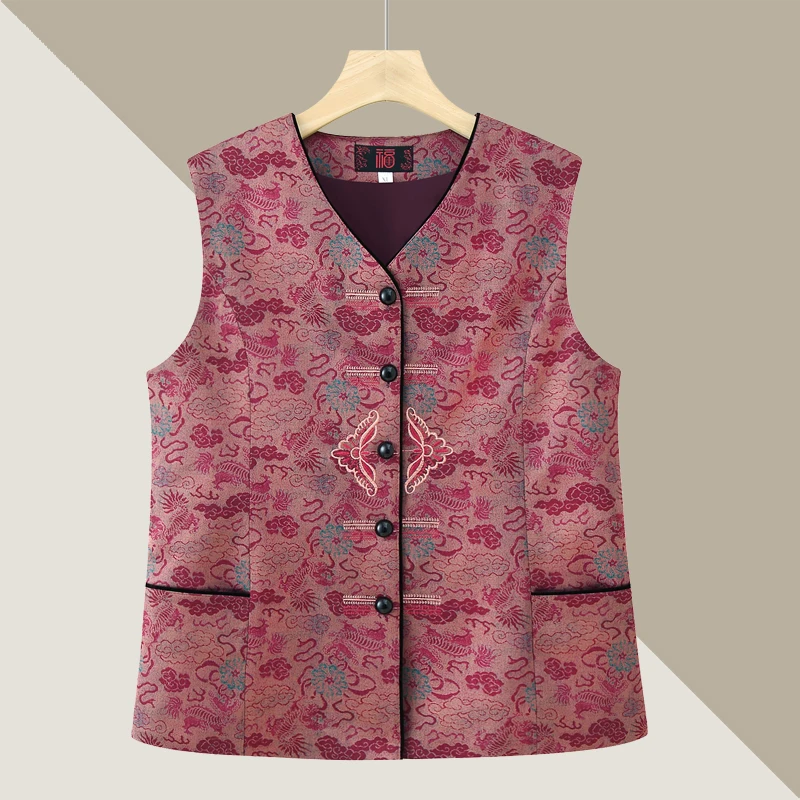 

Sli V-Ne Mommy Jaet Outerwear for Middle-Aged And ly Spring Faion Traditional Chinese Sle Long Pants Casual ...