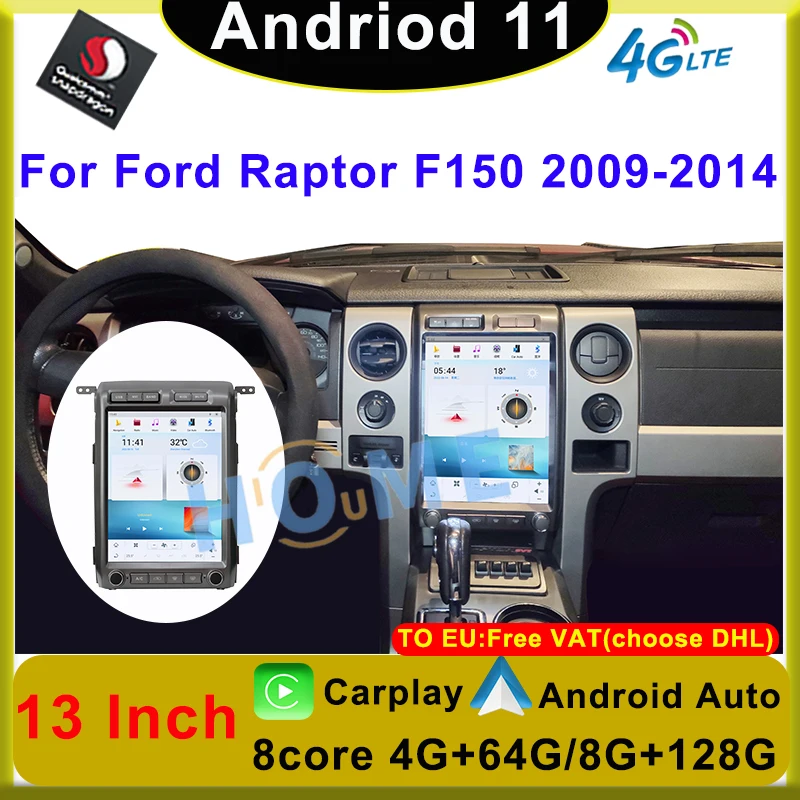 

13" Qualcomm Android 11 Car Multimedia Radio Player GPS Navigation Apple Carplay Auto For Ford Raptor F150 2009-2014 DSP 4G WiFi