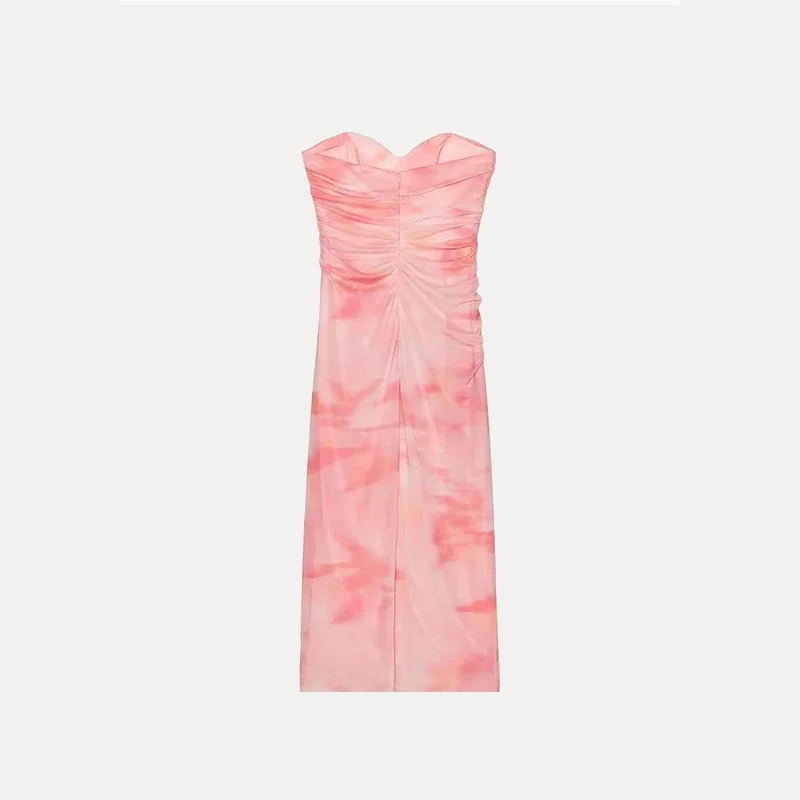 Spring 2025 Sexy Print Silk Me Tube Top oulder Bared Women's Dr Z Brand Polyester Fiber 00% Single Piece