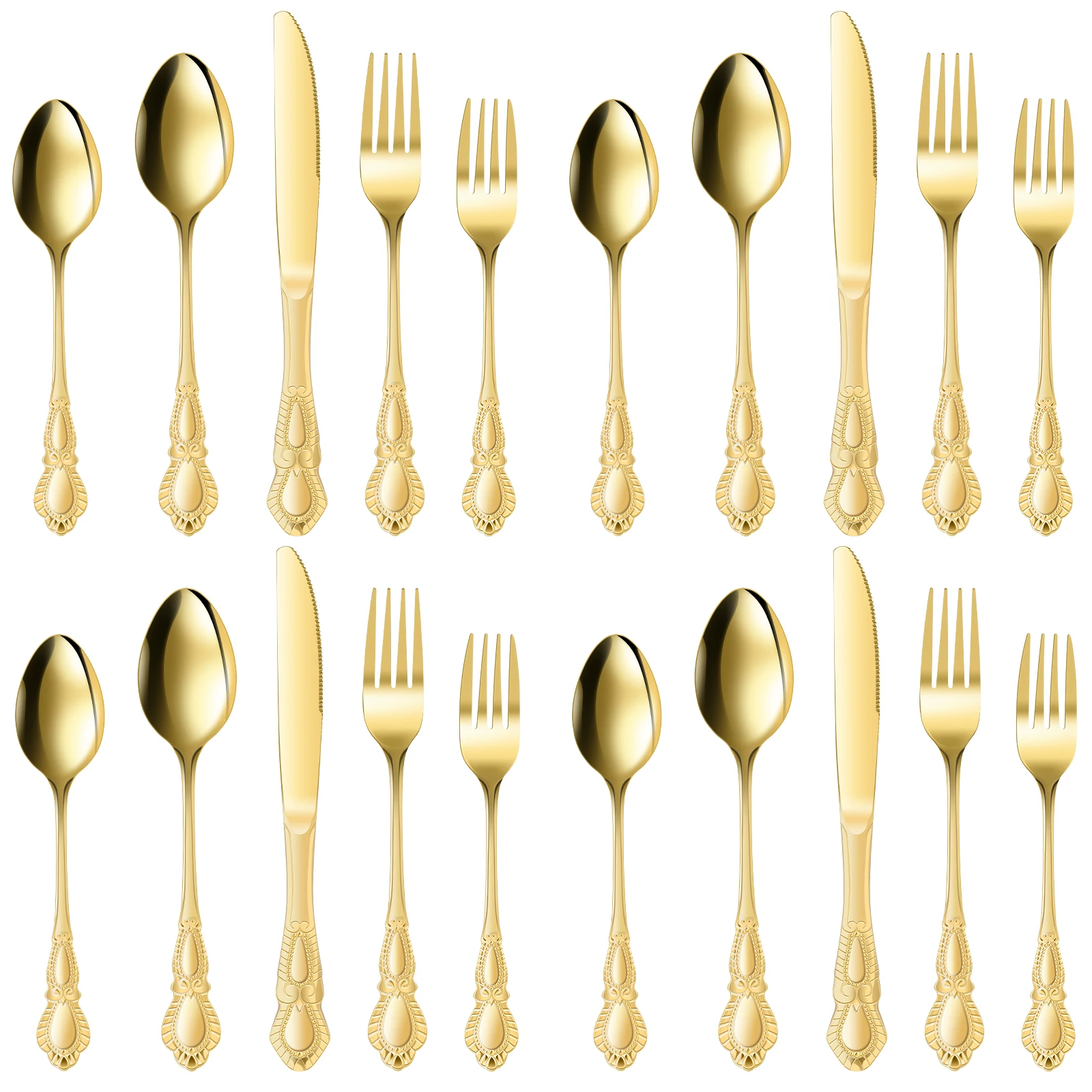 

20 шт. винтажный набор столового серебра для 4 набора посуды из нержавеющей стали, включая вилку, ложку, сверхлегкая посуда для пикника, путешествий