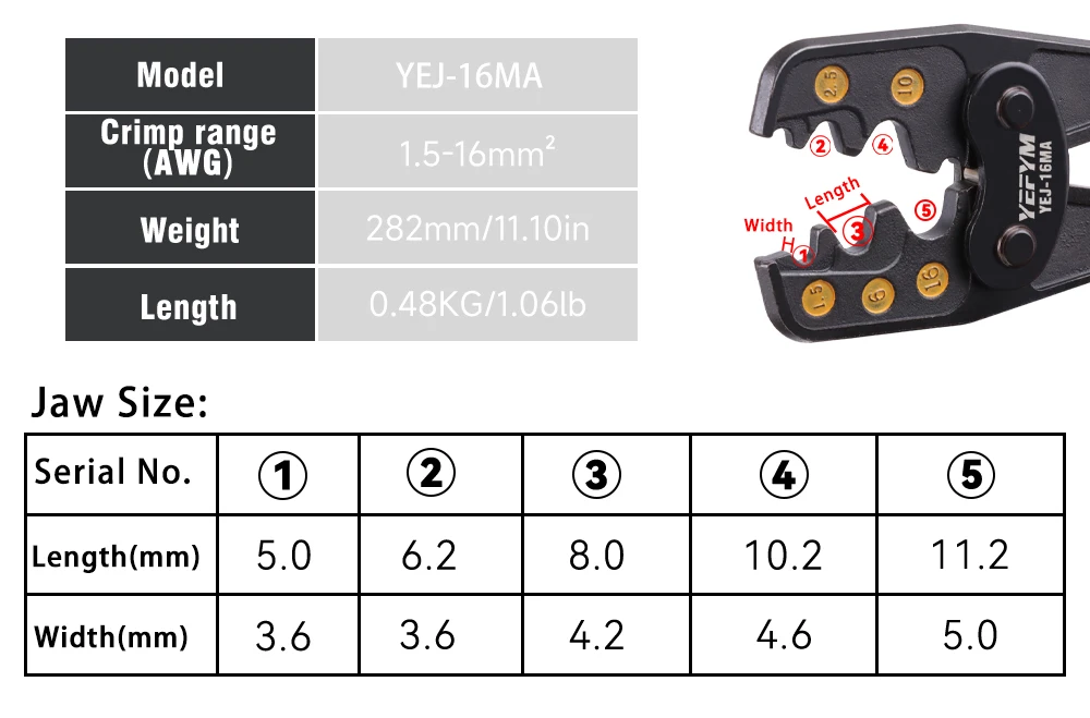 Insulated Terminals & Non-Insulated Terminals Cold Crimping Pliers Multifunctional Ratchet Crimping Tool YEJ-16MA/6MA/1MA