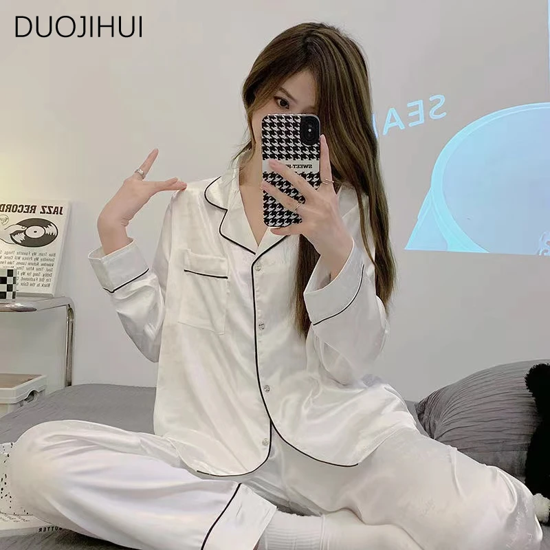 DUOJIHUI-Ensemble de pyjamas deux pièces pour femmes, cardigan à simple boutonnage, pantalon basique, document de sort, maison chic, mode féminine, adt