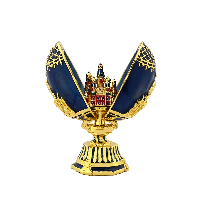 

YAFFIL Enamel Castle Faberge Egg Jewelry Box Can Be Opened For Home Decoration Pieces With Metal Crafts