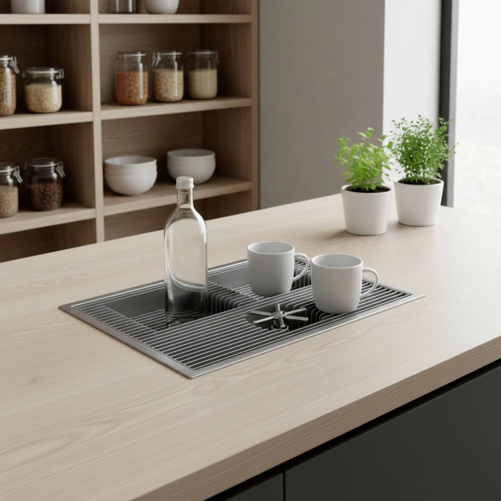 Handpour Tray with Cup Washer Recessed Cup Washer Board Drainboard Slim for Baristas, Tea Stations, Kitchens