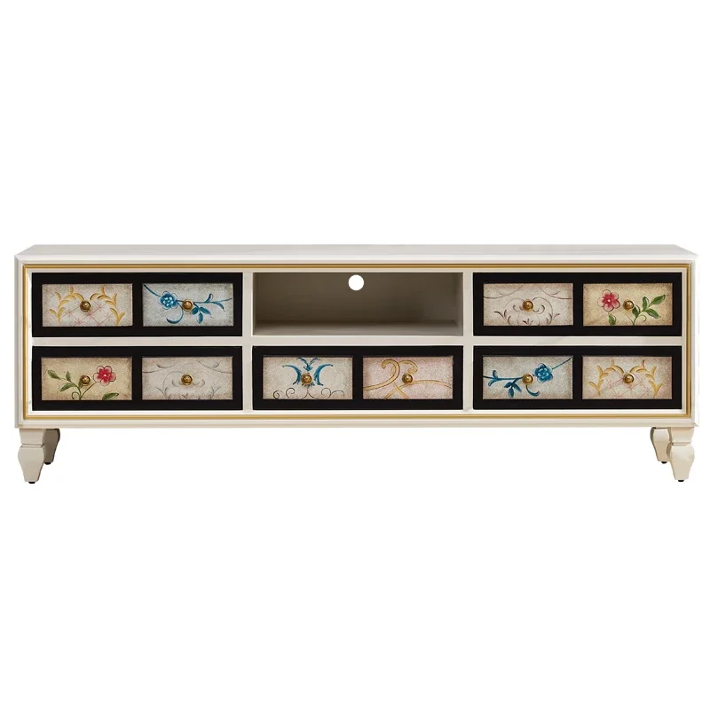 

TLL Painted TV Cabinet and Tea Table Small Apartment Short Floor Cabinet Suit