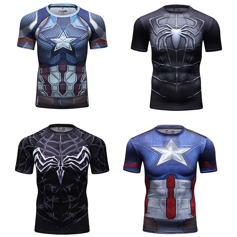 

Cody Lundin Marvel Clothes 3D Printing Compression Sports Fitness Shirt Running Cosplay Short Sleeve Captian Amerial T-Shirt