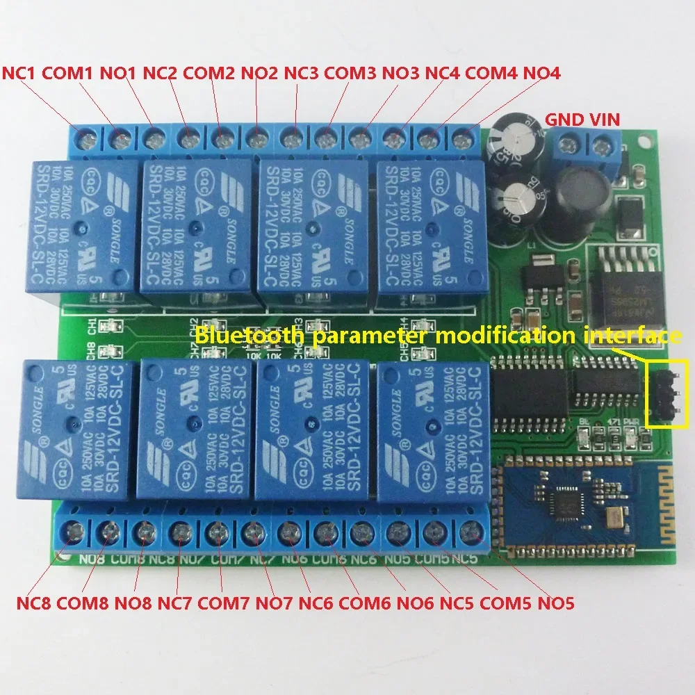 8 Channel DC12V Bluetooth Relay Module Android APP Control Self-locking Interlock Momentary Remote Relay Controller
