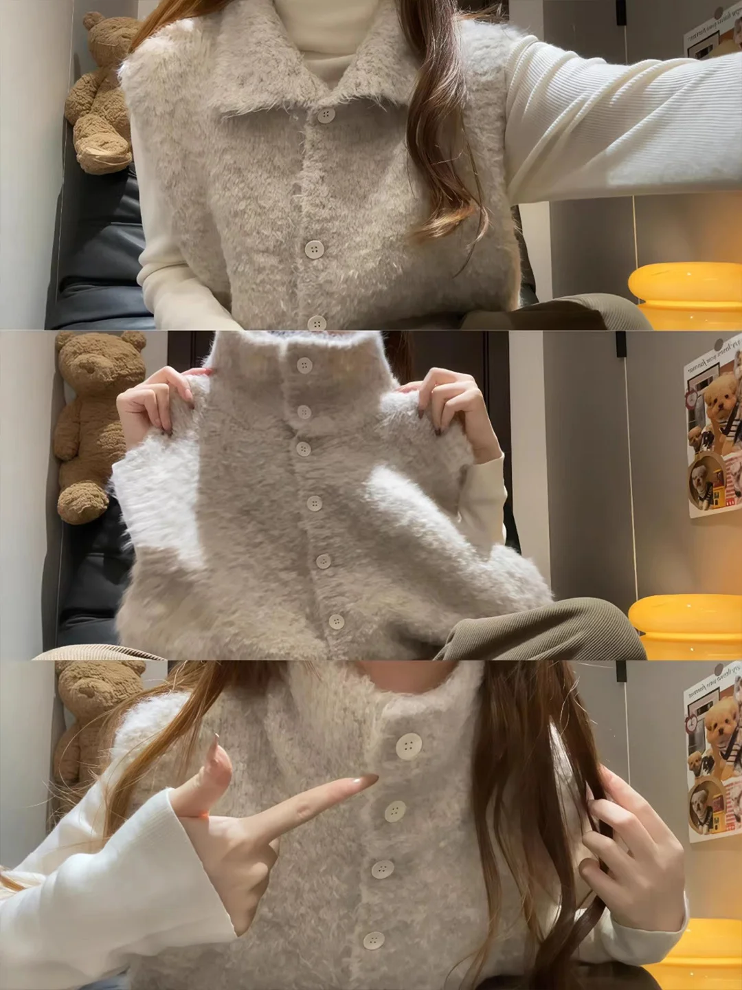 

Women's Knitted Vest Top Outerwear Collared Layering Piece Lazy Sle Faionable Autumn Winter Clothing Stand Fit Pure Color