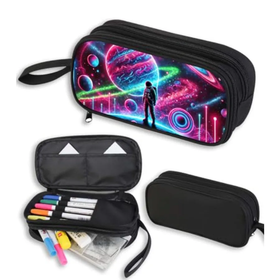 

Astronaut Pencil Case for Boys and Girls, Large Capactiy Pencil Pouch for and Teen, Polyester with 2 Compartments and Zippers,