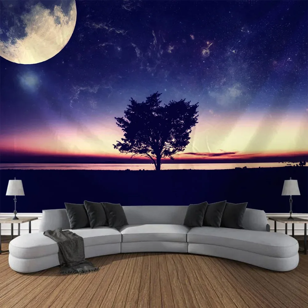Tapestry for Bedroom Tapestry Blanket Galaxy Starry Sky Night Sky Space Fantasy Forest Landscape Printed Thin Cloth Blanket