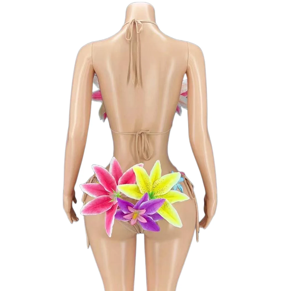 Sexy Flower Halter Bikini Sets For Women Carnival Drag Queen Outfits Party Club Celebration Stage Showgirl Drag Queen Costumes