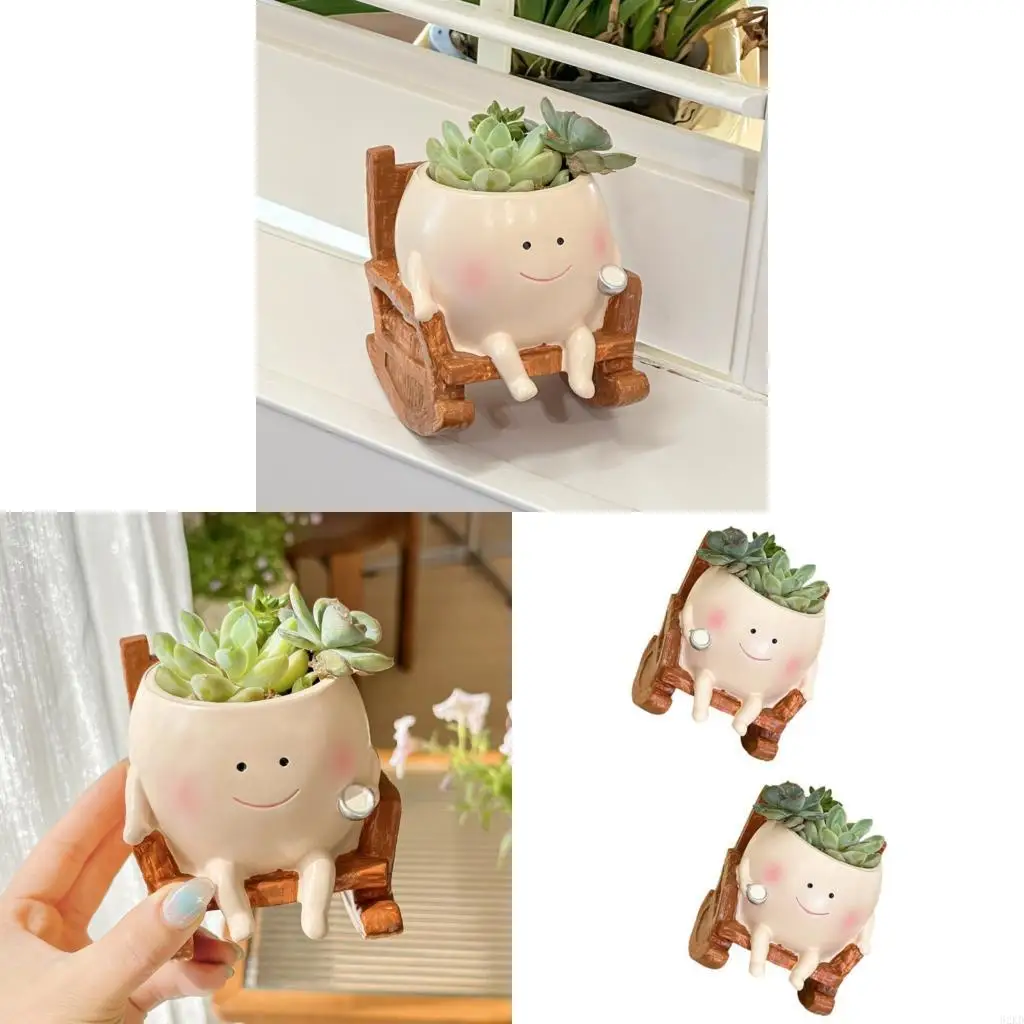 62KD Resin Fleshy Plant Pot Rocking Chair Cartoon Resin Fleshy Plant Cactuses