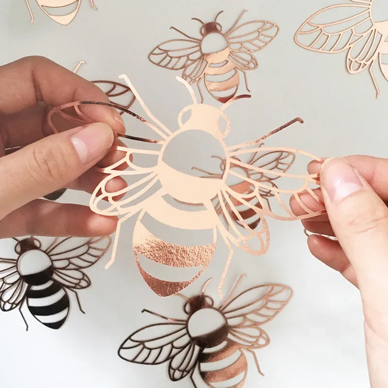 12Pcs/Set Hollow Bee Wall Stickers Paper Rose Gold Silver Shape Honey Bee Stickers for Home Wedding Room Birthday Decoration