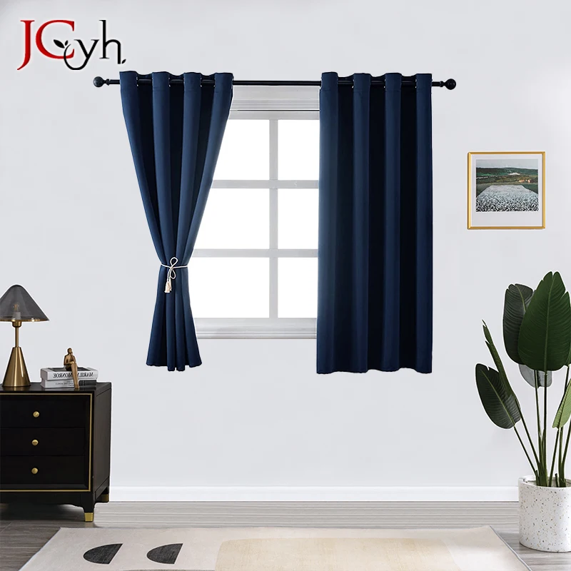 Blue Short Blackout Curtain in the Living Room Solid Curtain for Bedroom Bay Window Room Divider Original Rideau Home Decoration