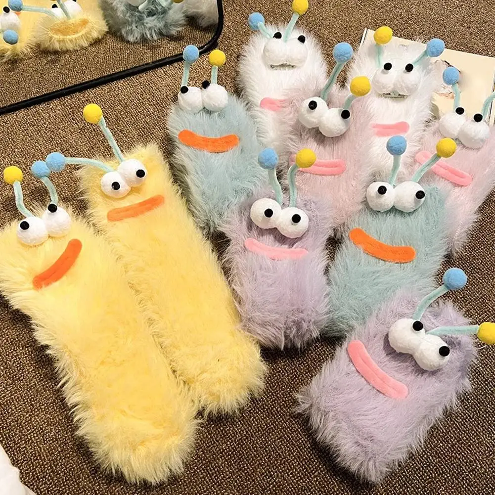

1 пара забавных уродливых милых носков с большими глазами, осенне-зимние плюшевые носки-тапочки, пара носков для сна, нечеткие носки, рождественские подарки