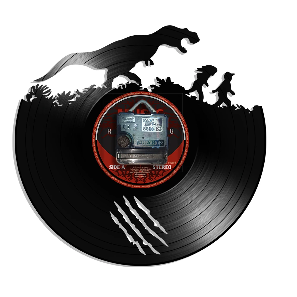 Jurassic Period Dinosaurs Eyes Iris Carved Music Album Longplay Wall Clock Fierce Raptor Dino Home Decor Vinyl Record Wall Clock