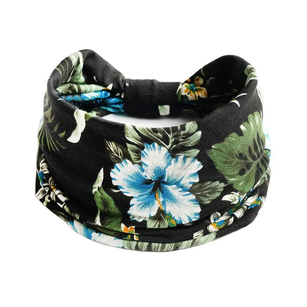 Elastic Turban Headwear Bohemian Headband Cotton Stretch Wide Yoga Hair Band Boho Fashion Workout Headband For Dance Biker