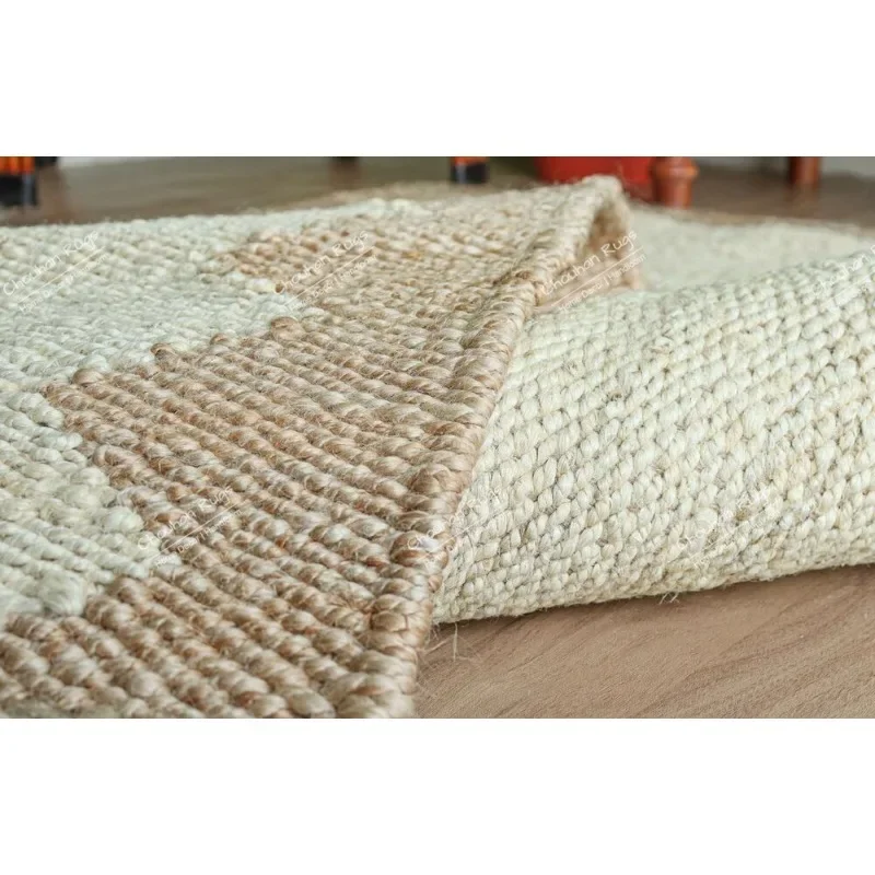 Indian Handwoven Hemp Jute Rug Off White with Beige Hemp Rug Home Décor Rug