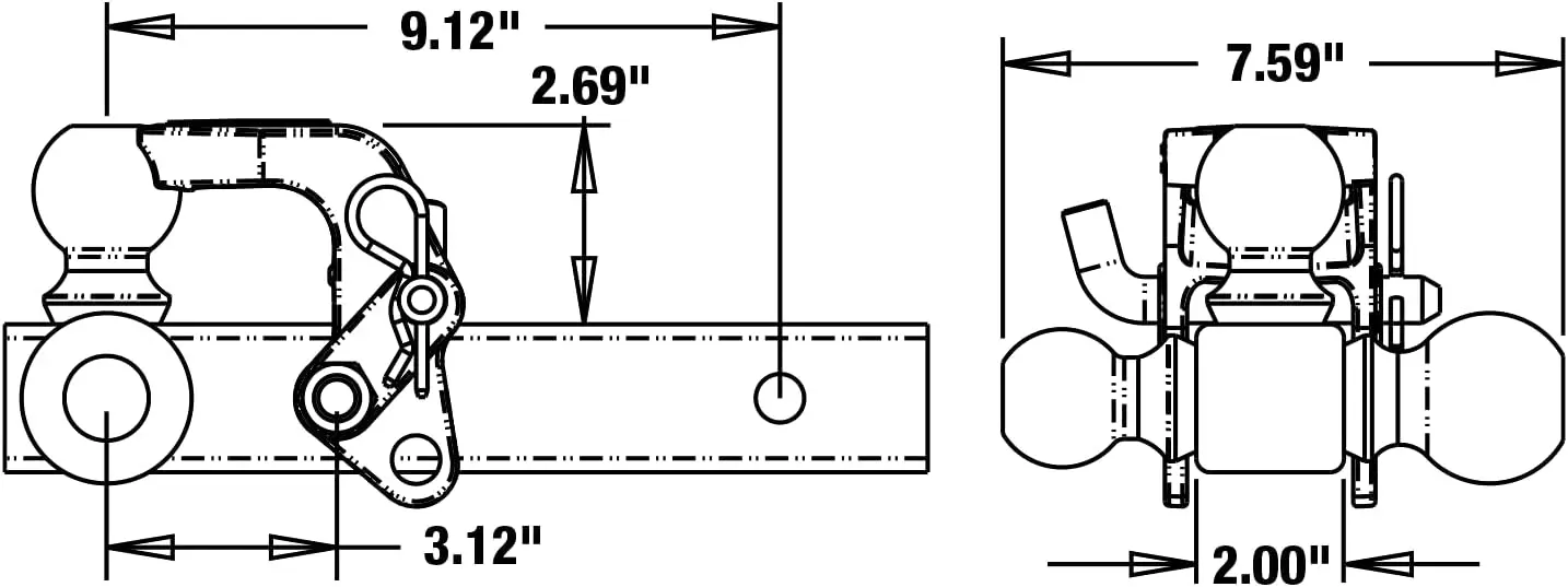 منتجات المشترين 1802279 وصلة ثلاثية الكرات مع خطاف، وجهاز استقبال 2 بوصة، كرة سحب كروم وأسود #5