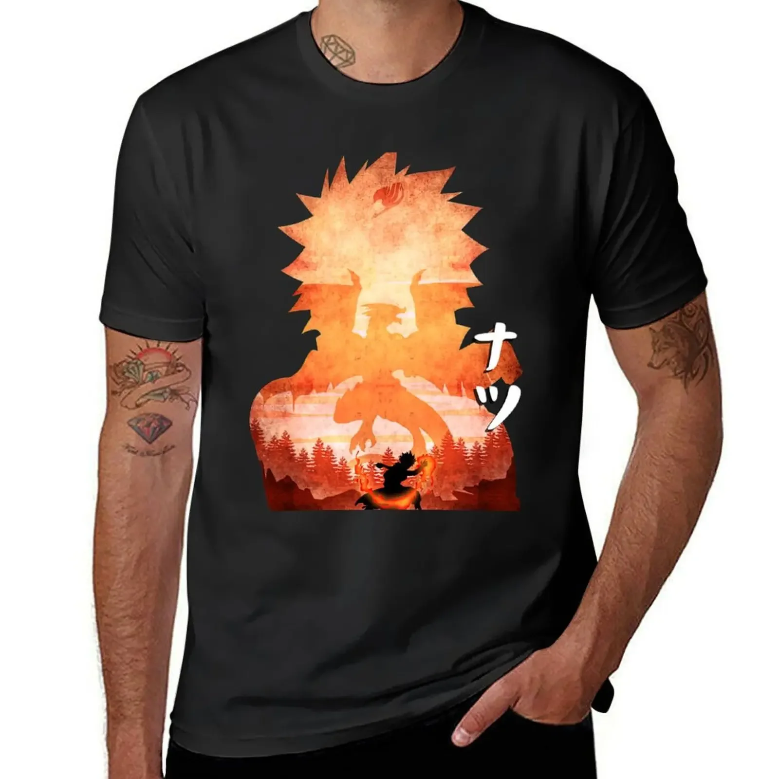 Natsu Dragneel Minimalist Silhouette T-Shirt vintage man clothes plain t shirts men