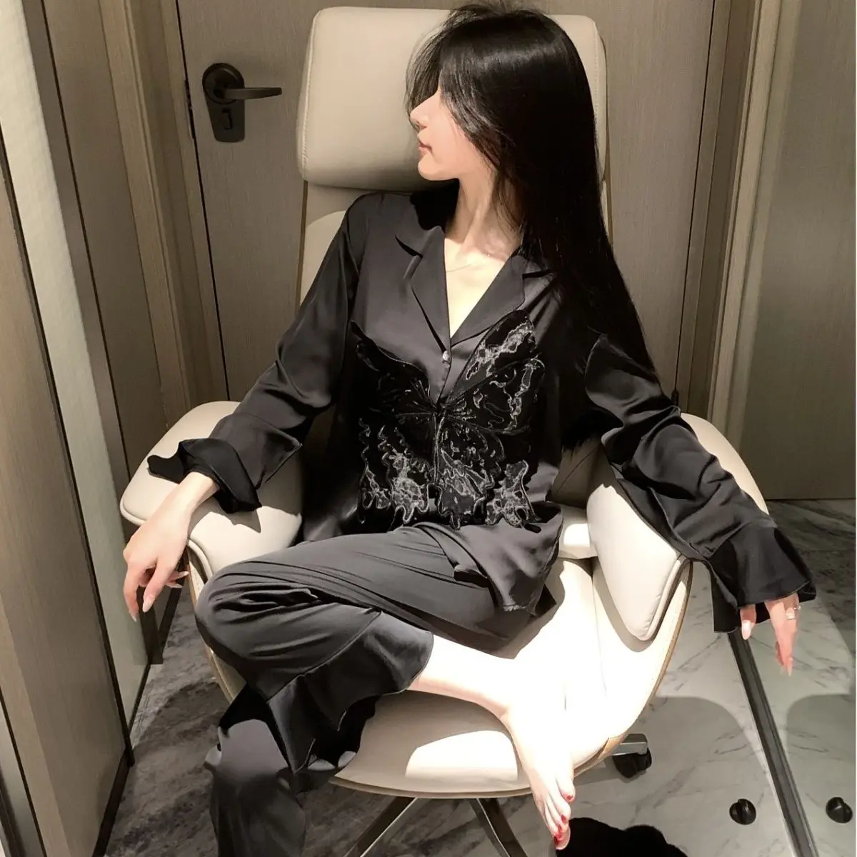 

Large Size 300 Pounds Pure Desire Knot Patchwork Sleepwear Set Men's Spring Autumn Cuban Collar Home Clothes Two Pi...