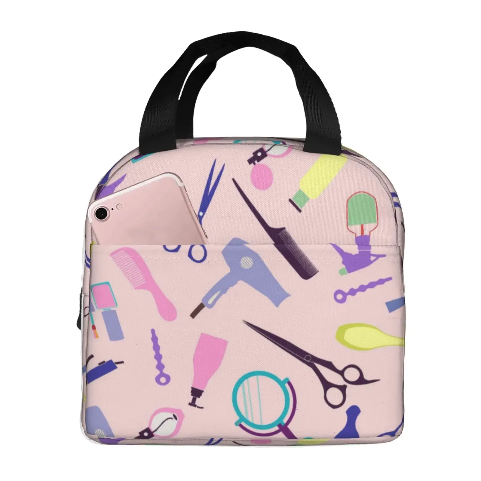 Barber Scissors Hairstylist Salon Series Print Lunch Bag Portable Thermal Cooler Insulated Bento Box for Kids Food Tote Bags