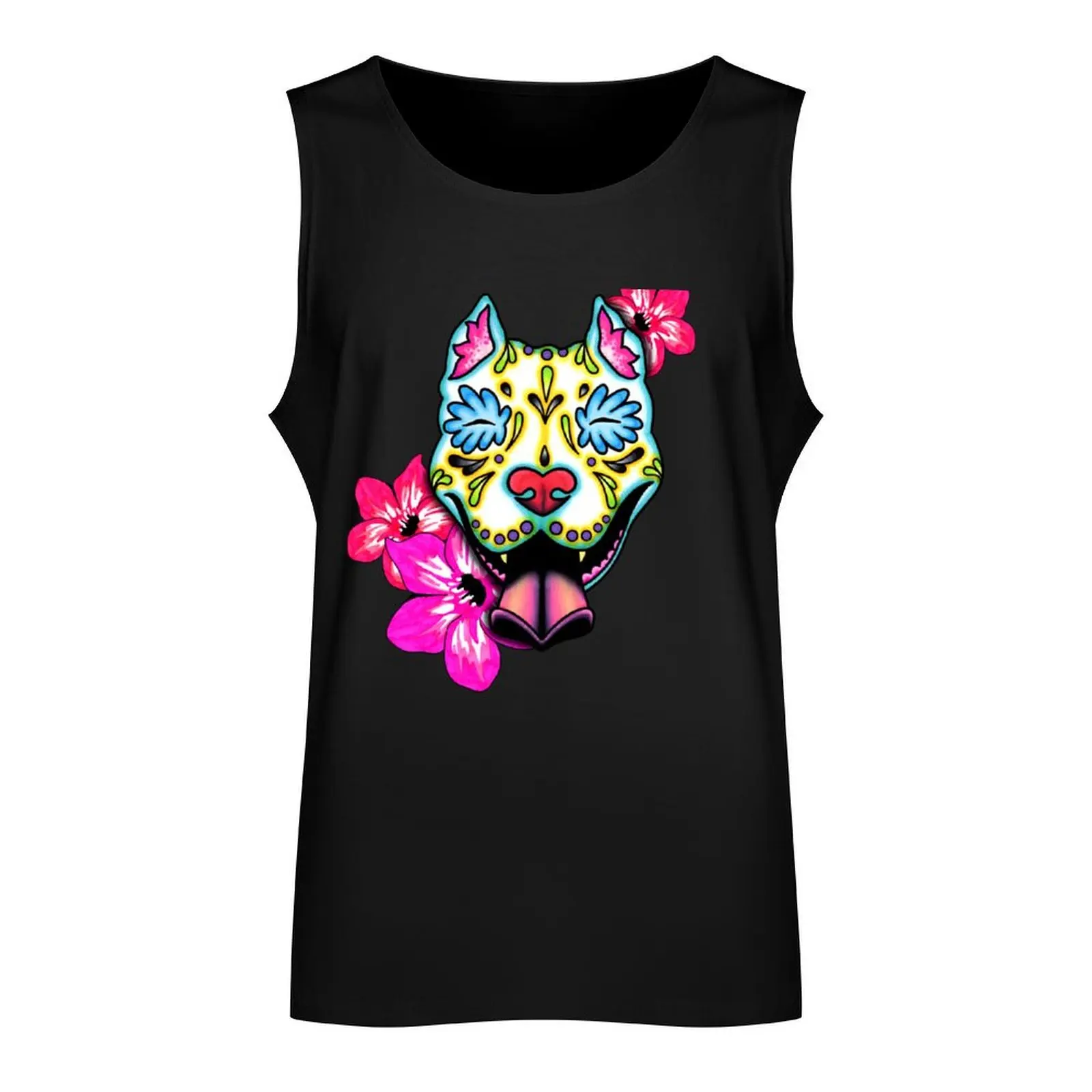 Slobbering Pit Bull - Day of the Dead Sugar Skull Pitbull Dog Tank Top Men's gym articles Men's sports t-shirt