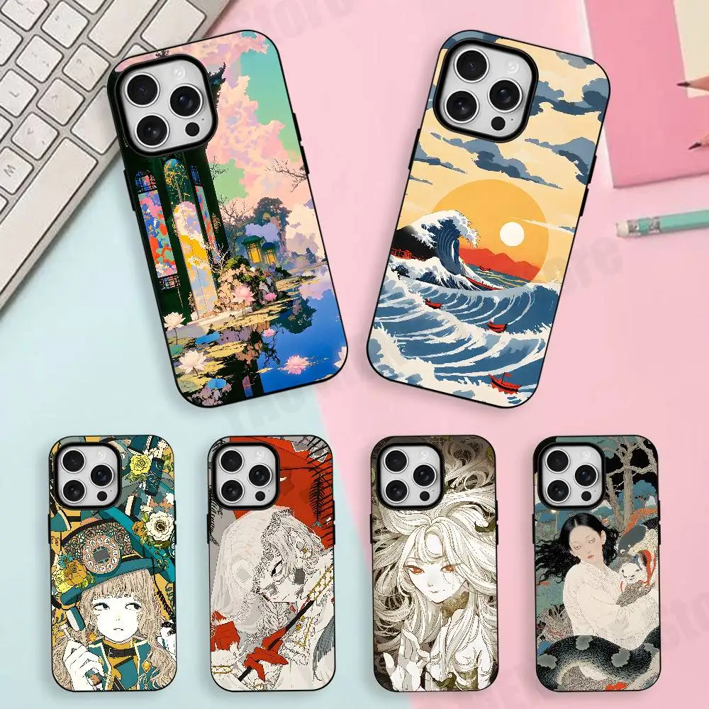

Японский силиконовый мягкий чехол Ukiyoe для iPhone 17, 16, 15, 14, 13, 12, 11 Pro Max с магнитной фиксацией и матовым покрытием