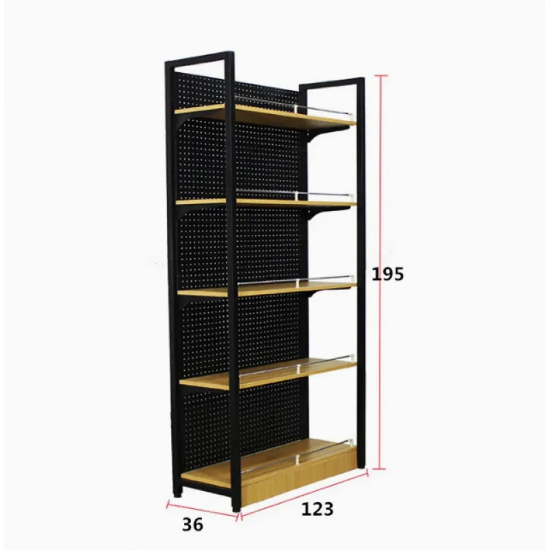 حامل عرض جداري معدني من جانب واحد مخصص رف سوبر ماركت من الخشب والفولاذ