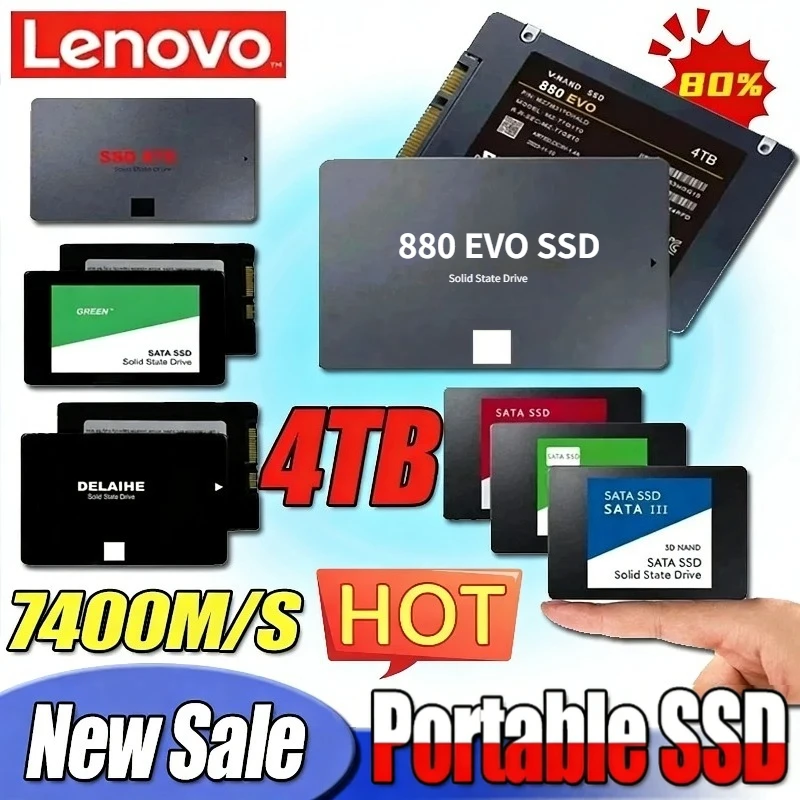 

Твердотельный накопитель Lenovo 4TB SSD 880 EVO 500G 1TB 2TB, внутренний жесткий диск SATA3 2.5 дюйма для ноутбуков, микрокомпьютеров и настольных ПК
