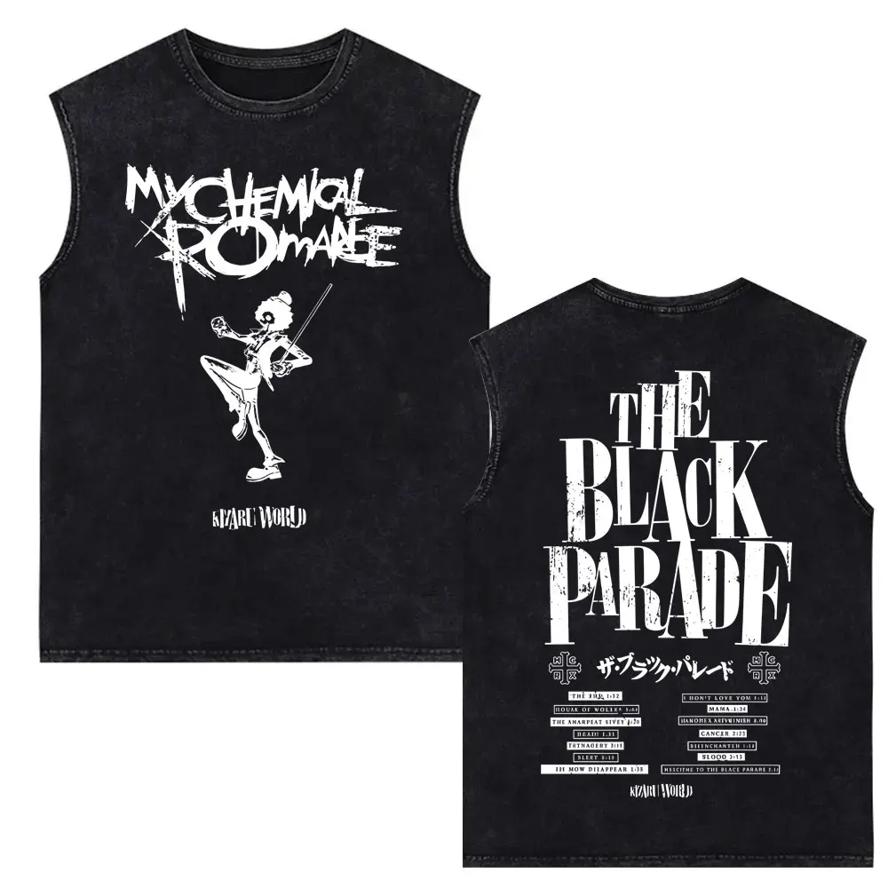 

My Chemical The Black Parade Tour 2025 Washed Tank Tops Skeleton Graphic T-shirts Men Punk Emo Rock Band Sleeveless Vest T-shirt