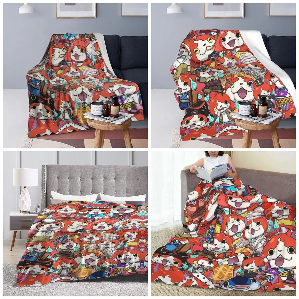 Yokai Watch Jibanyan 2 Blankets Soft Warm Flannel Throw Blanket Cover for Bed Travel Home Couch