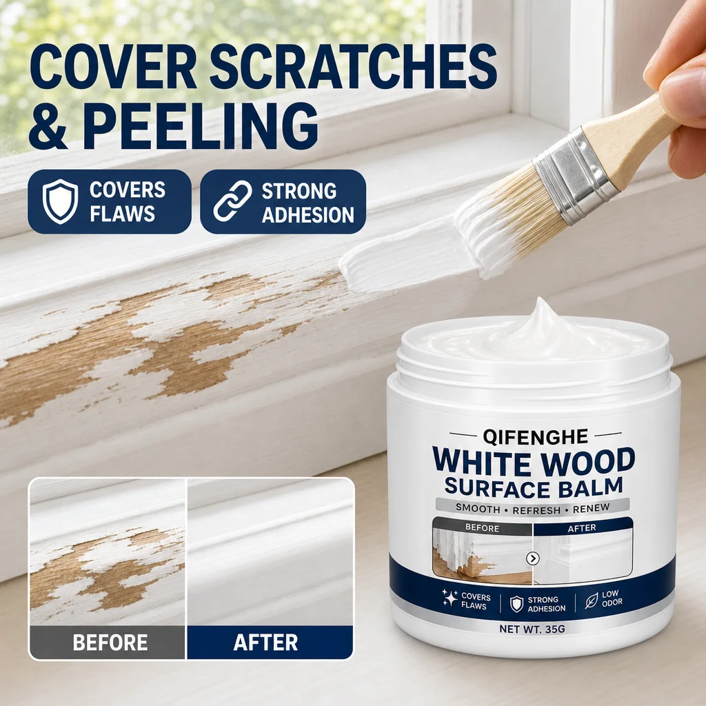 White Wood Surface Repair Balm 35g Scratch Cover Paste for Furniture Peeling Damage Strong Adhesion Low Odor Wood Renewal Cream
