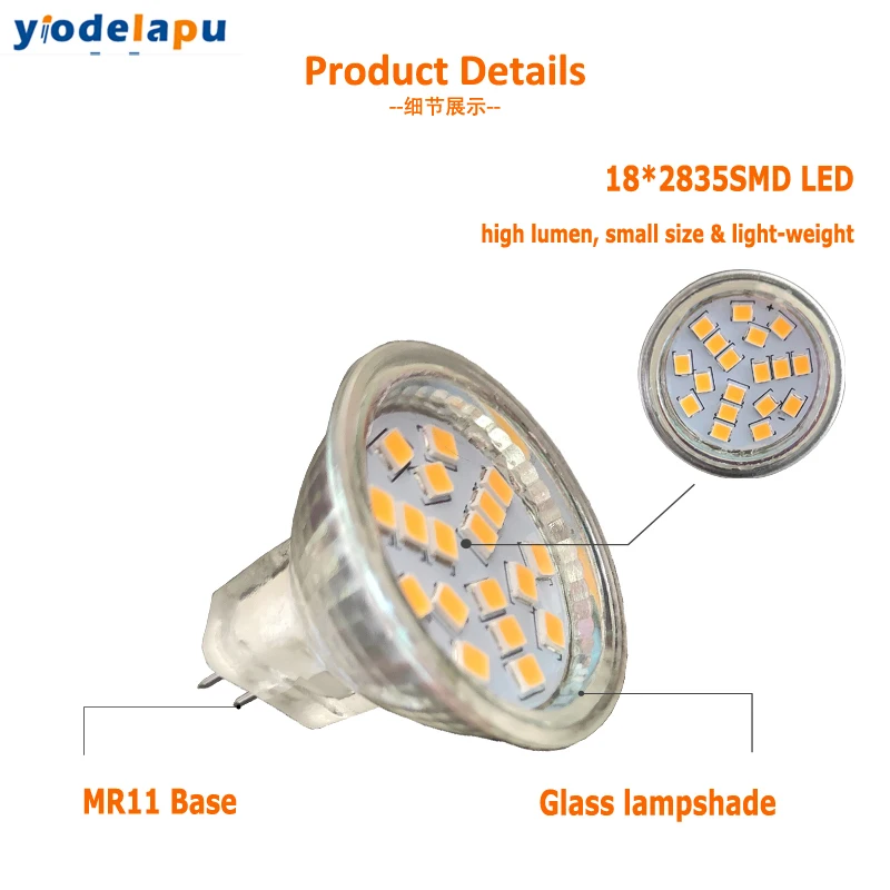 5Pcs/Lot Mr11 Led Spotlights 2W 12V Glass Light Cup Focos Spot Gu4 Bi Pin Base 20W Replacement Bulbs