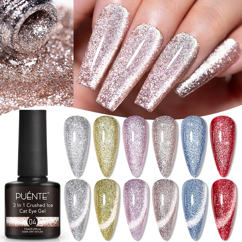 

PUENTE 7.5ML 3-IN-1 Platinum Cat Eye Gel Nail Polish Shimmering Reflective Glitter Liner Gel Soak Off UV Semi-Permanent Varnish
