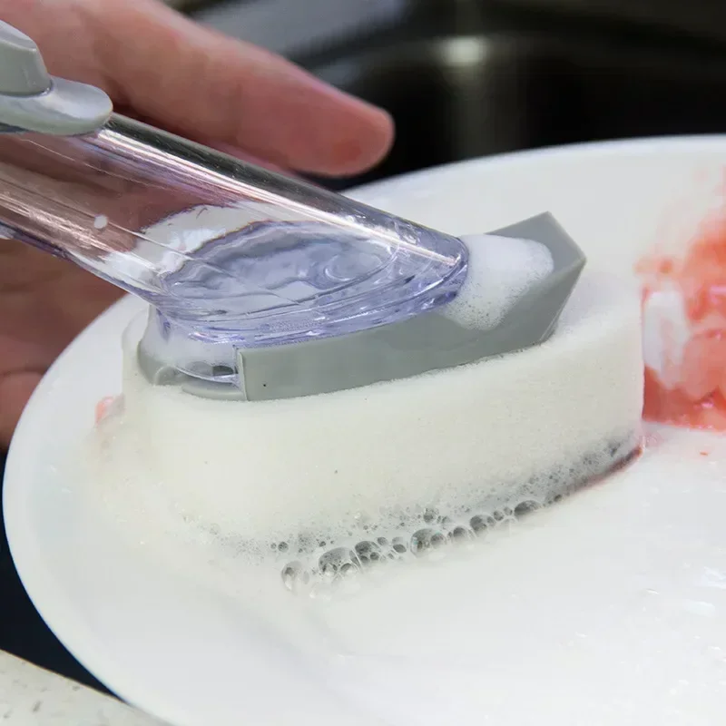 Kitchen Cleaning Brush 2 In 1 Long Handle Cleaing Brush with Removable Brush Sponge Dispenser Dishwashing  Kitchen Tools