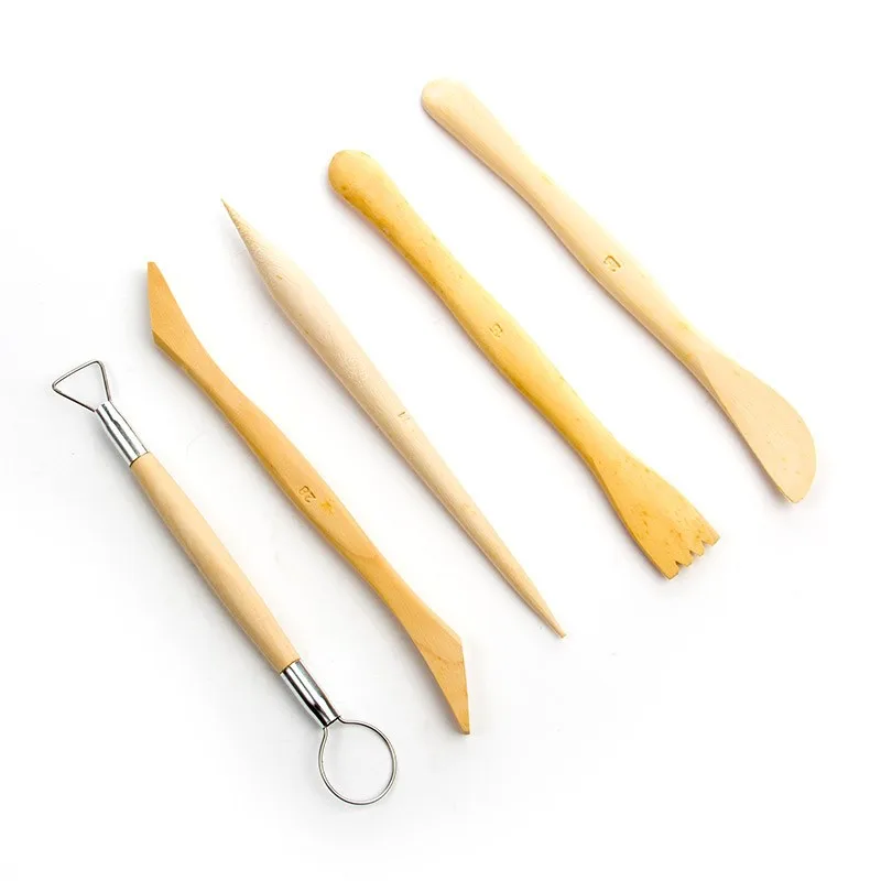 Pottery knife  Children's clay handmade DIY sculpture knife  5-piece wooden clay sculpture tool knife